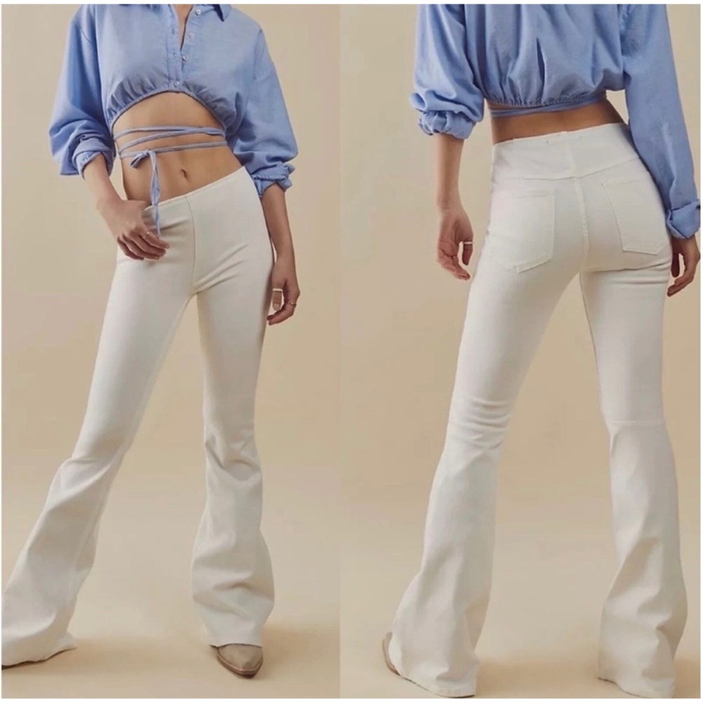 Free People We The Free Jenny Flare Jeans Women 27 White Pull On High Rise Retro